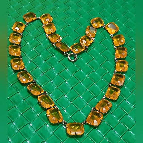 Vintage Sterling Silver & Amber Glass Necklace – One of a Kind